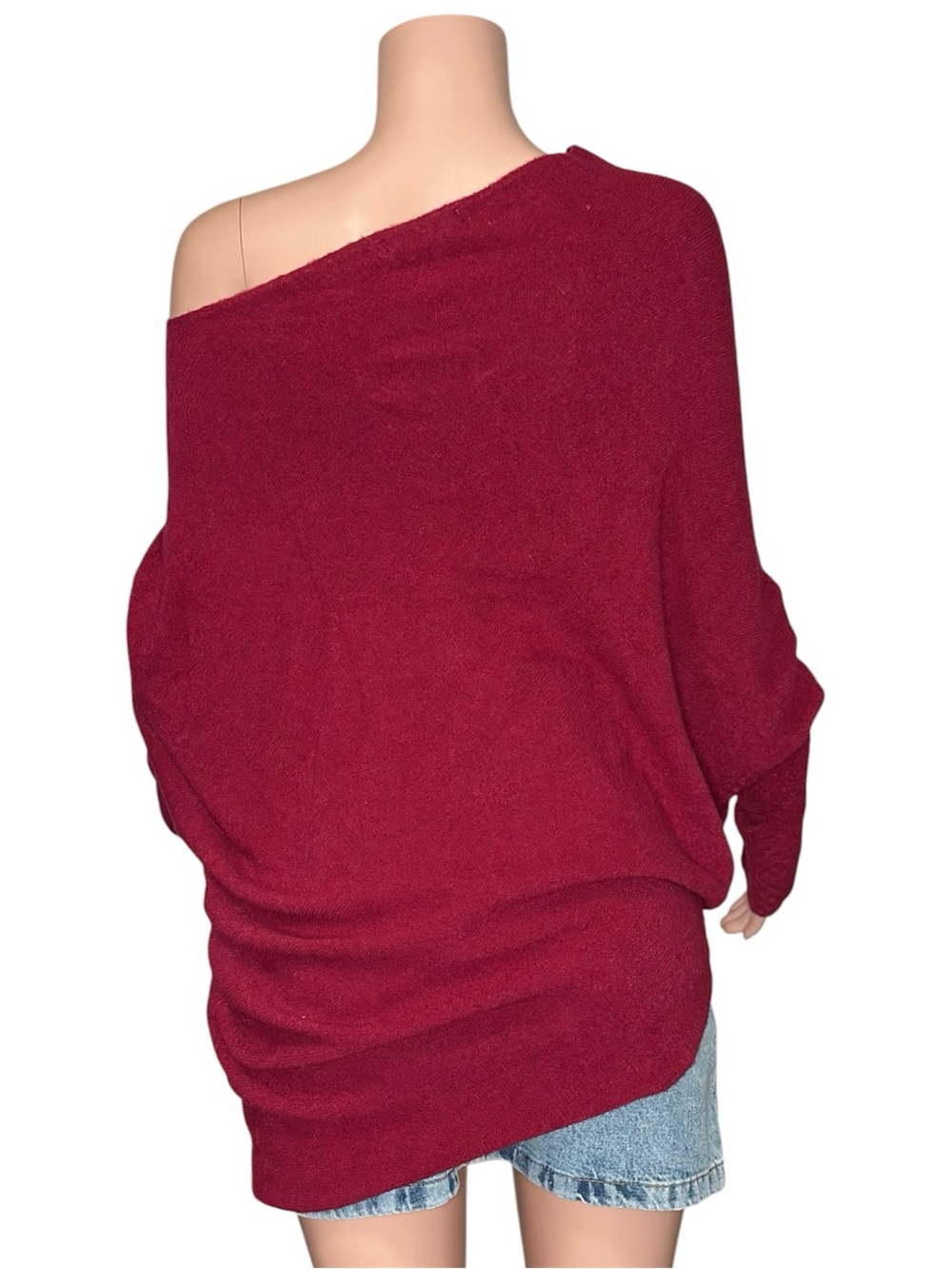 JAKI LONDON Asymmetric Draped Knit Sweater, Carmine, L/XL - Picture 4 of 6